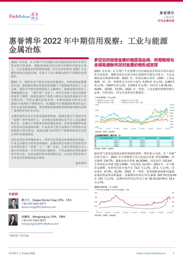 惠誉博华2022年中期信用观察:工业与能源金属冶炼-6页