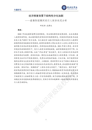 新世纪评级-经济修复背景下结构性分化加剧——疫情防控期间发行人财务状况分析-19页