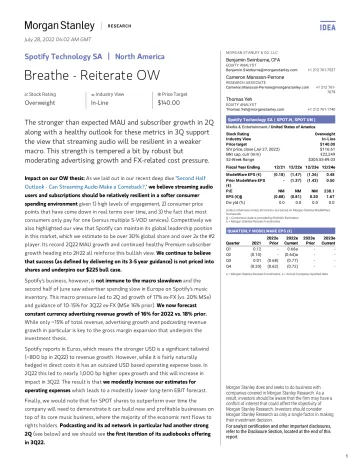 Spotify Technology-Breathe - Reiterate OW