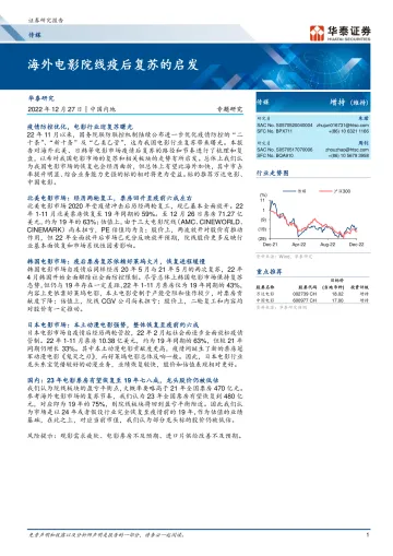 传媒行业专题研究：海外电影院线疫后复苏的启发-20221227-华泰证券-22页