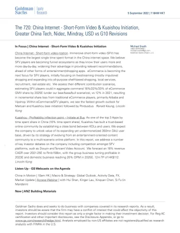 The 720_ China Internet - Short-Form Video & Kuaishou Initiation, Greater China Tech, Nidec, Mindray, USD vs G10 Revisions(1)