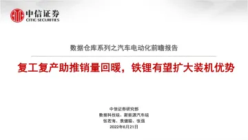新能源汽车行业数据仓库系列之汽车电动化前瞻报告:复工复产助推销量回暖,铁锂有望扩大装机优势-20220621-中信证券-20页