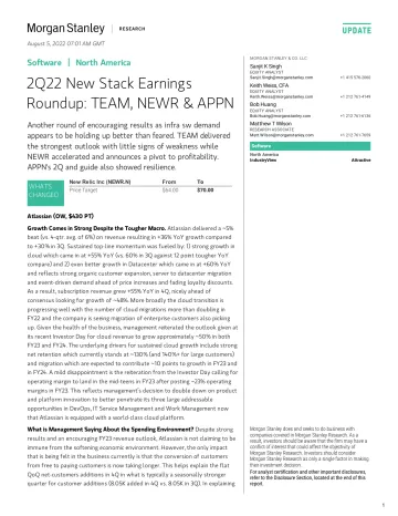 TEAM.OQ-Morgan Stanley-Software 2Q22 New Stack Earnings Roundup TEAM, NEWR APPN