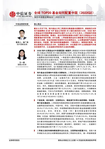 海外中资股定期报告:全球TOP20基金如何配置中国(2022Q2)-20220919-中信证券-15页