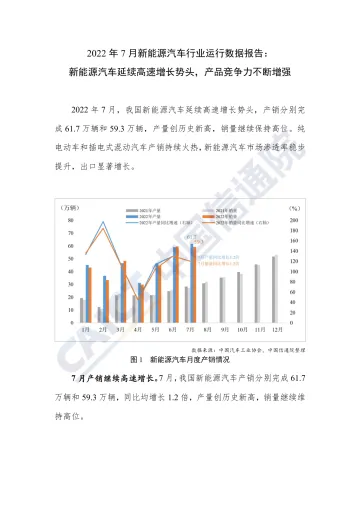 2022年7月新能源汽车行业运行数据报告-4页