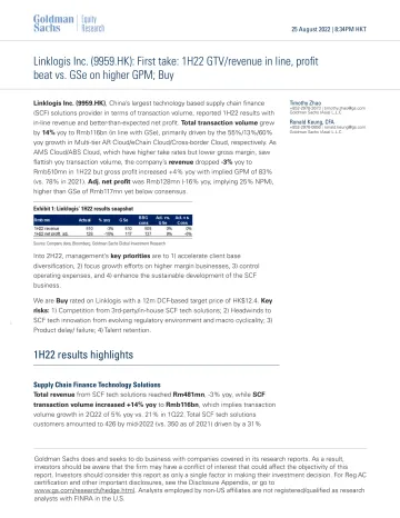 Linklogis Inc. (9959.HK)_ First take_ 1H22 GTV_revenue in line, profit beat vs. GSe on higher GPM; Buy(1)_2
