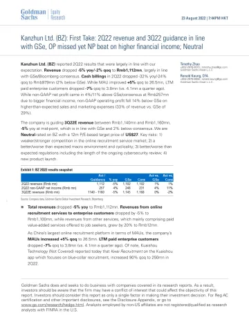 Kanzhun Ltd. (BZ)_ First Take_ 2Q22 revenue and 3Q22 guidance in line with GSe, OP missed yet NP beat on higher financial inc...(1)_2