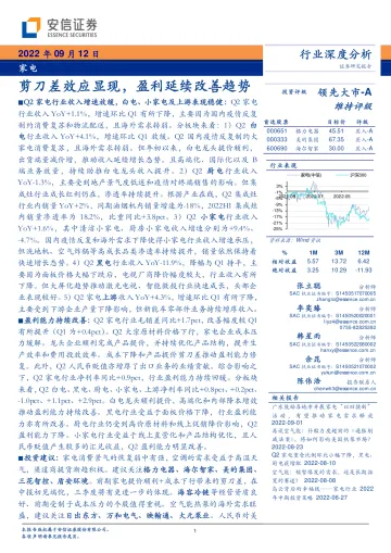 家电行业深度分析:剪刀差效应显现,盈利延续改善趋势-20220912-安信证券-28页