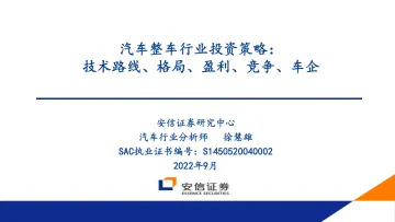 汽车整车行业投资策略:技术路线、格局、盈利、竞争、车企-20220905-安信证券-116页