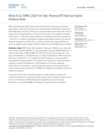 Merck & Co. (MRK)_ 2Q22 First Take_ Revenue_EPS Beat and topline Guidance Raise(1)