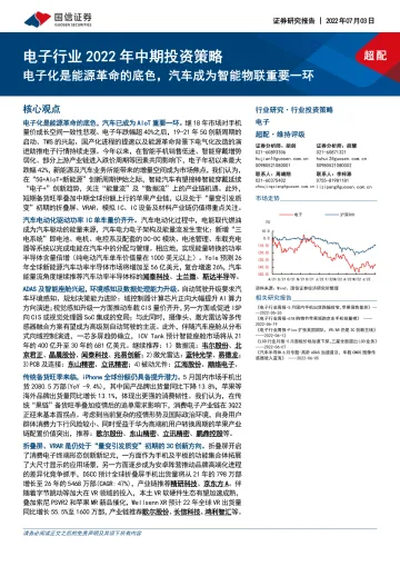 电子行业2022年中期投资策略:电子化是能源革命的底色,汽车成为智能物联重要一环-20220703-国信证券-63页