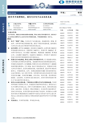 电子元器件行业:量价齐升趋势确定,国内汽车电子企业迎来发展-20221226-国泰君安-82页