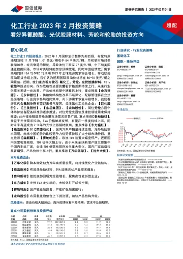 化工行业2023年2月投资策略:看好异氰酸酯、光伏胶膜材料、芳纶和轮胎的投资方向-20230201-国信证券-26页