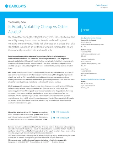 Barclays-The Volatility Pulse Is Equity Volatility Cheap vs Other Assets