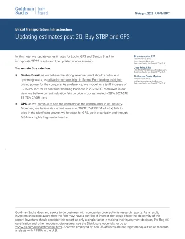 Brazil Transportation_ Infrastructure_ Updating estimates post 2Q; Buy STBP and GPS(1)