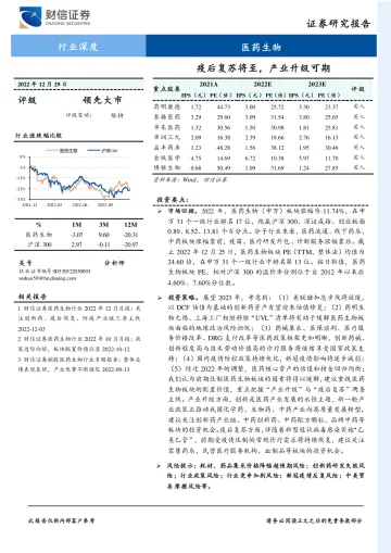 医药生物行业深度:疫后复苏将至,产业升级可期-20221229-财信证券-34页