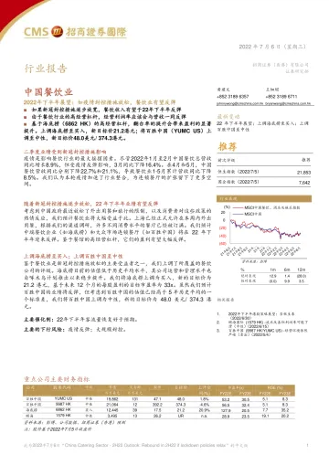 中国餐饮业2022年下半年展望:如疫情封控措施放松,餐饮业有望反弹-20220706-招商证券(香港)-16页