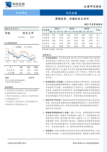 有色金属行业2023年度策略报告:周期复苏,把握机会正当时-20221227-财信证券-29页