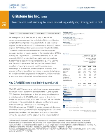 Gritstone bio Inc. (GRTS)_ Insufficient cash runway to reach de-risking catalysts; Downgrade to Sell(1)_2