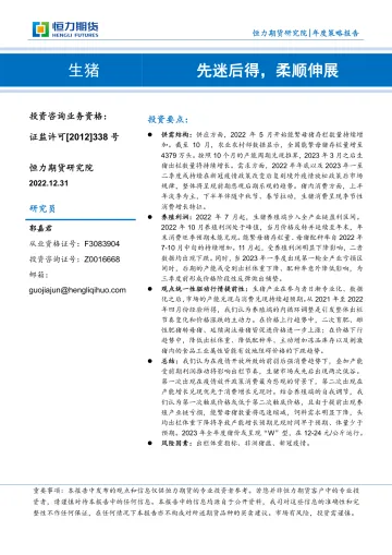 生猪年度策略报告:先迷后得,柔顺伸展-20221231-恒力期货-21页