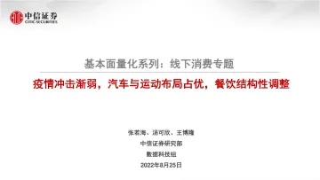 基本面量化系列:线下消费专题,疫情冲击渐弱,汽车与运动布局占优,餐饮结构性调整-20220825-中信证券-19页