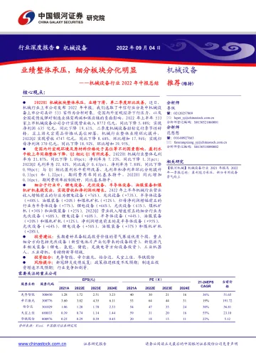 机械设备行业2022年中报总结：业绩整体承压，细分板块分化明显-20220904-银河证券-59页