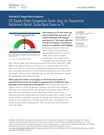 Tracking U.S. Supply Chain Congestion_ GS Supply Chain Congestion Scale_ Aug 1st; Sequential Bottleneck Relief, Scale Back Do...(1)