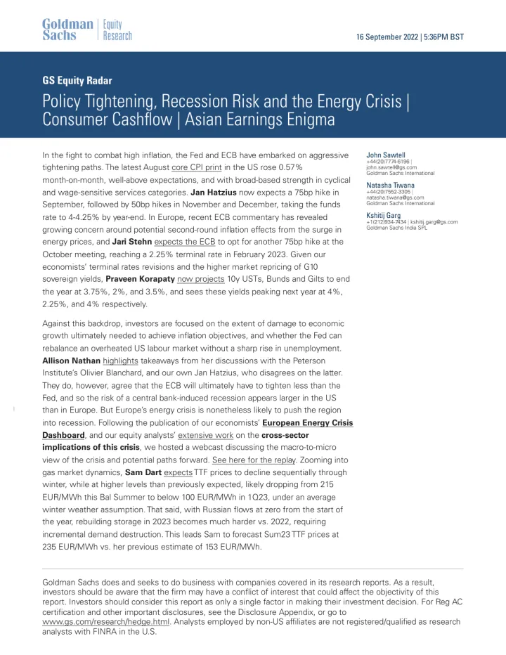 GS Equity Radar_ Policy Tightening, Recession Risk and the Energy Crisis _ Consumer Cashflow _ Asian Earnings Enigma (1)