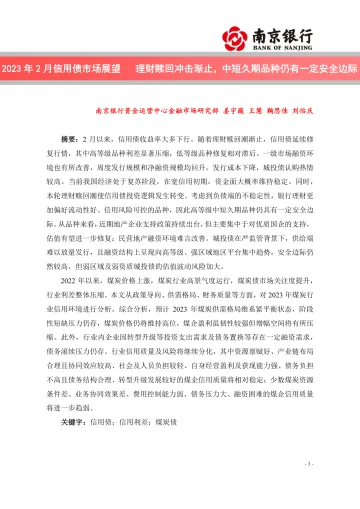 2023年2月信用债市场展望:理财赎回冲击渐止,中短久期品种仍有一定安全边际-20230217-南京银行-25页
