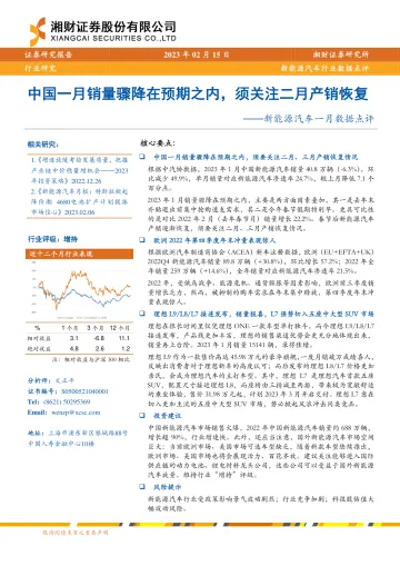 新能源汽车行业一月数据点评:中国一月销量骤降在预期之内,须关注二月产销恢复-20230215-湘财证券-17页