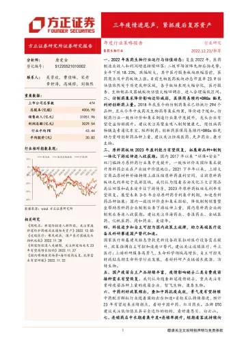 医药生物行业年度行业策略报告:三年疫情进尾声,紧抓疫后复苏资产-20221221-方正证券-39页
