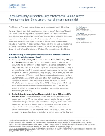 Japan Machinery_ Automation_ June robot_robodrill volume inferred from customs data_ China upturn, robot shipments remain high(1)