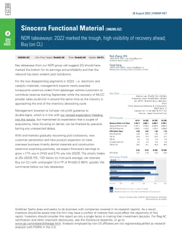 Sinocera Functional Material (300285.SZ)_ NDR takeaways_ 2Q22 marked the trough, high visibility of recovery ahead; Buy (on CL)