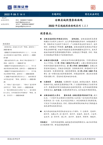 2022年区域城投面面观系列（二）：安徽省城投债务面面观-20220914-国海证券-17页