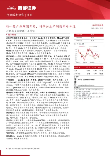 汽车行业特斯拉全球前瞻行业研究：新一轮产品周期开启，特斯拉生产制造革命加速-20230111-西部证券-32页