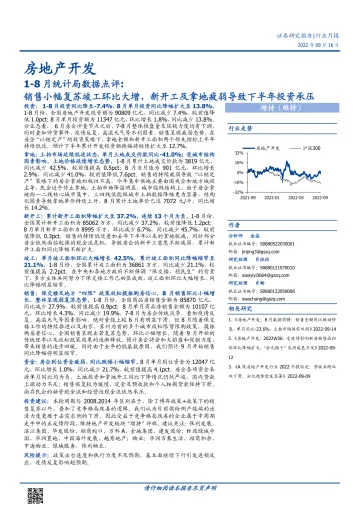 房地产开发行业1_8月统计局数据点评:销售小幅复苏竣工环比大增,新开工及拿地疲弱导致下半年投资承压-20220916-国盛证券-15页