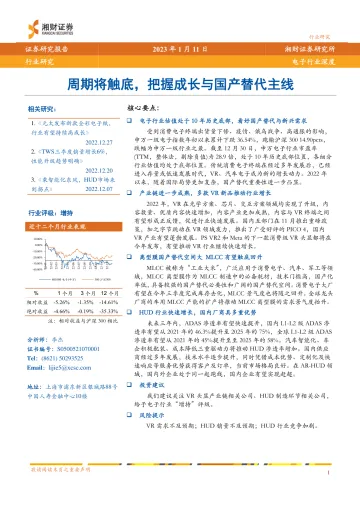 电子行业深度:周期将触底,把握成长与国产替代主线-20230111-湘财证券-24页