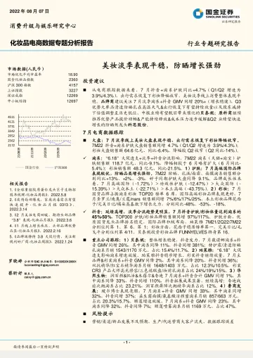 化妆品电商行业数据专题分析报告:美妆淡季表现平稳,防晒增长强劲-20220807-国金证券-19页
