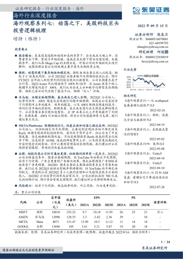 东吴证券:海外行业深度报告:海外观察系列七:动荡之下,美股科技巨头投资逻辑梳理