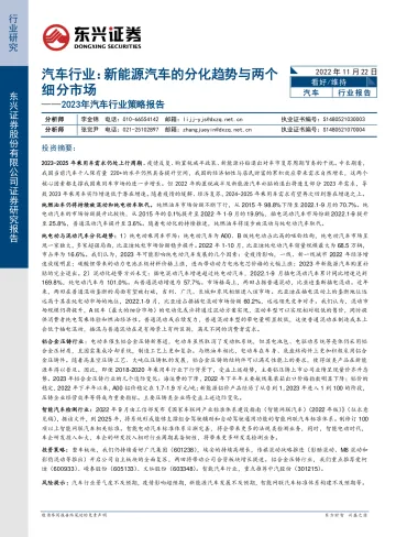2023年汽车行业策略报告:汽车行业,新能源汽车的分化趋势与两个细分市场-20221122-东兴证券-29页