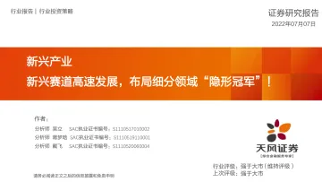 新兴产业:新兴赛道高速发展,布局细分领域“隐形冠军”!-20220707-天风证券-48页