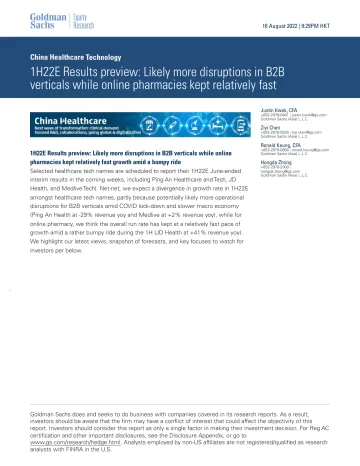 China Healthcare Technology_ 1H22E Results preview_ Likely more disruptions in B2B verticals while online pharmacies kept rel...(1)