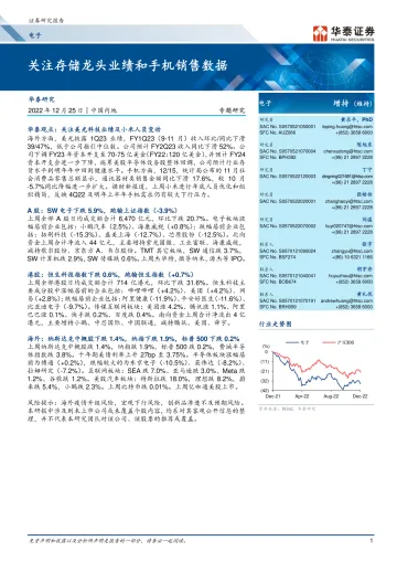 电子行业专题研究:关注存储龙头业绩和手机销售数据-20221225-华泰证券-26页