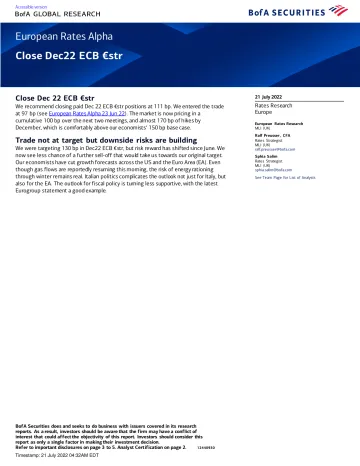 BOFA-European Rates Alpha Close Dec22 ECB €str