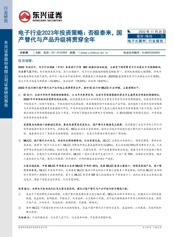 电子行业2023年投资策略：否极泰来，国产替代与产品升级将贯穿全年-20221125-东兴证券-24页