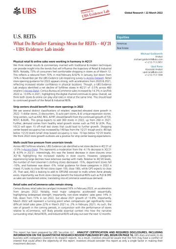 瑞银-美股房地产行业-零售商收入对房地产投资信托基金(REITs)来说意味着什么-2022.3.22-23页