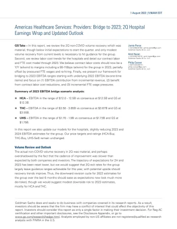 Americas Healthcare Services_ Providers_ Bridge to 2023; 2Q Hospital Earnings Wrap and Updated Outlook
