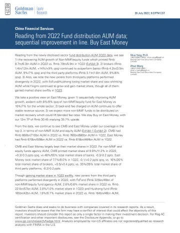China Financial Services_ Reading from 2Q22 Fund distribution AUM data; sequential improvement in line. Buy East Money(1)