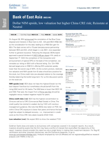 Bank of East Asia (0023.HK)_ Dollar NIM upside, low valuation but higher China CRE risk; Reinstate at Neutral (1)