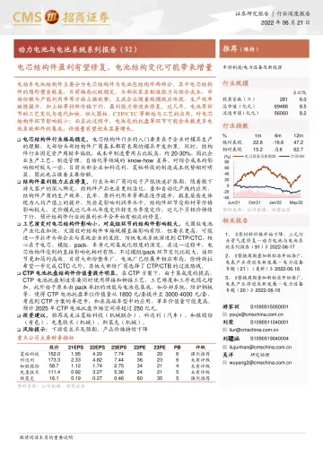 电力设备及新能源行业动力电池与电池系统系列报告(92):电芯结构件盈利有望修复,电池结构变化可能带来增量-20220621-招商证券-19页